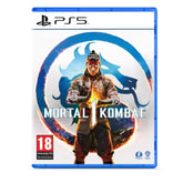 Mortal Kombat game case for PS5 with character and logo on a white background